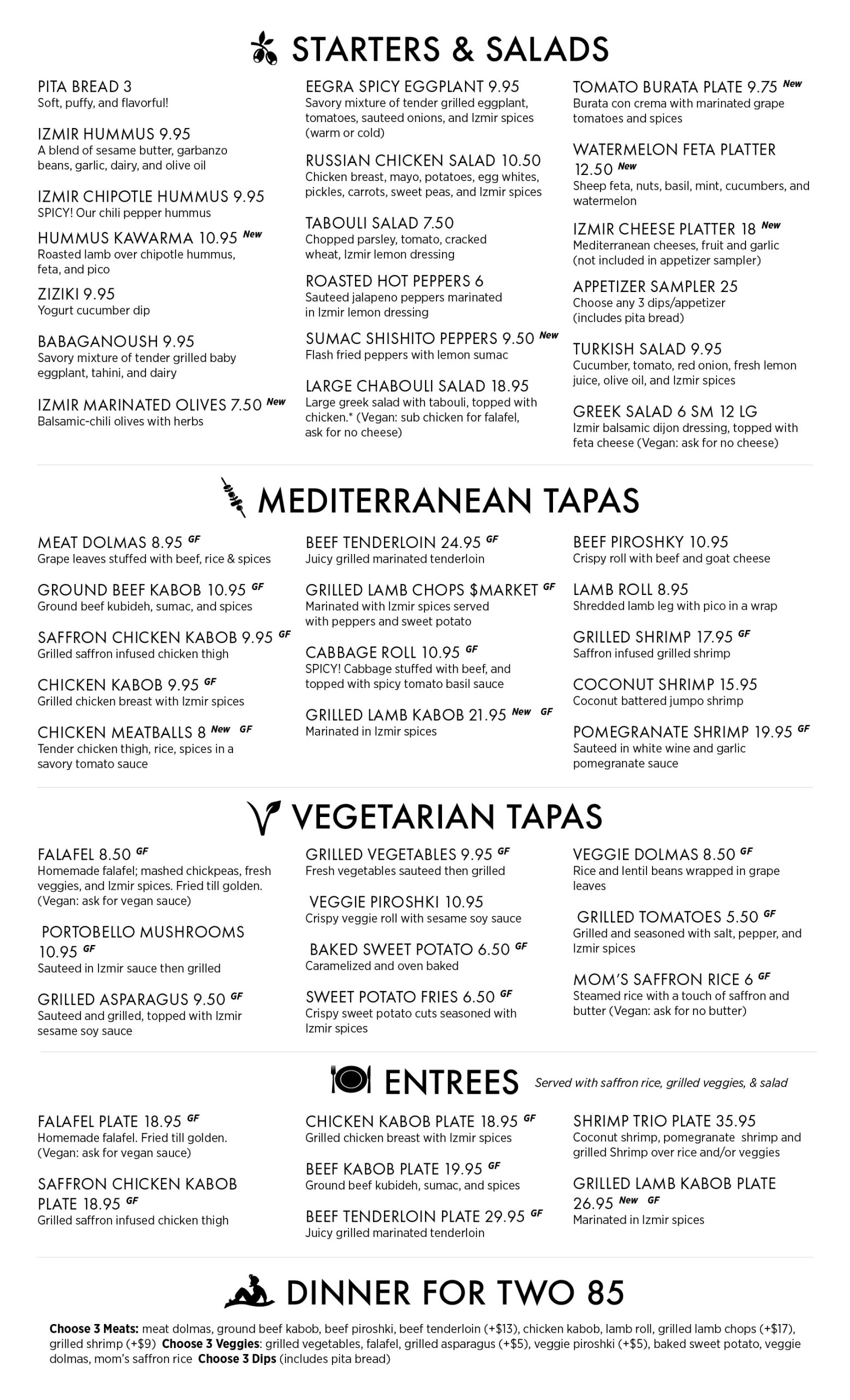 Cafe Izmir Regular Menu