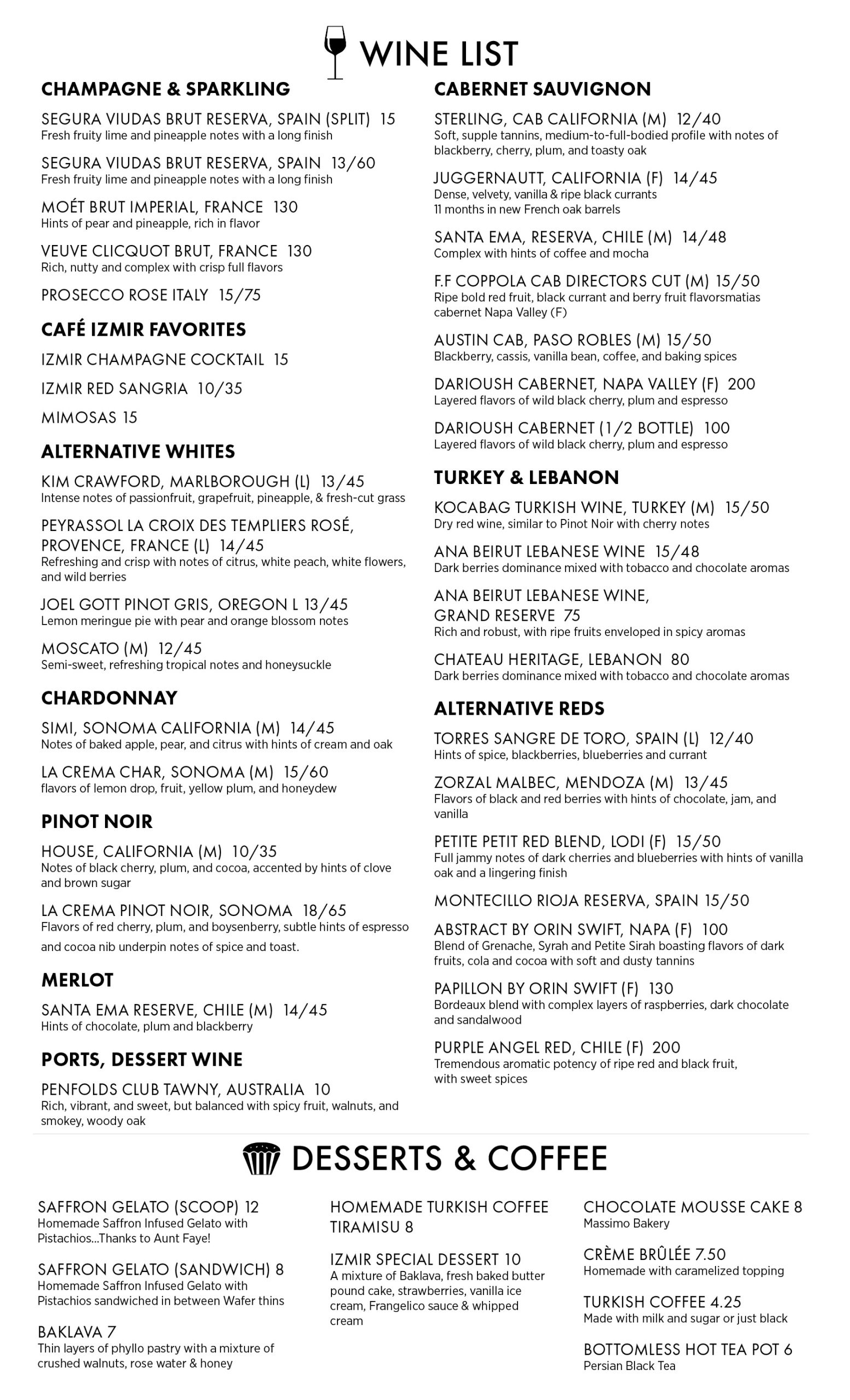 Regular Menu Wine